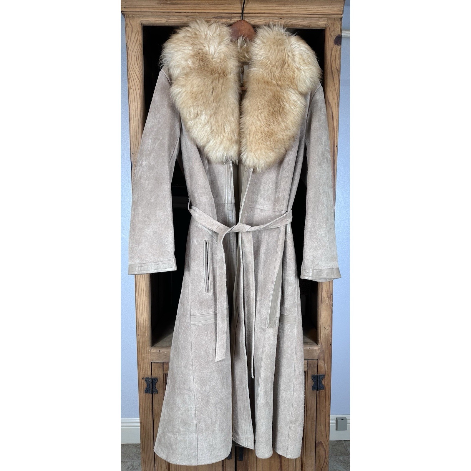 Vintage 70s Penny Lane Or Lilli Ann Coat Shearling Collar Taupe Suede
